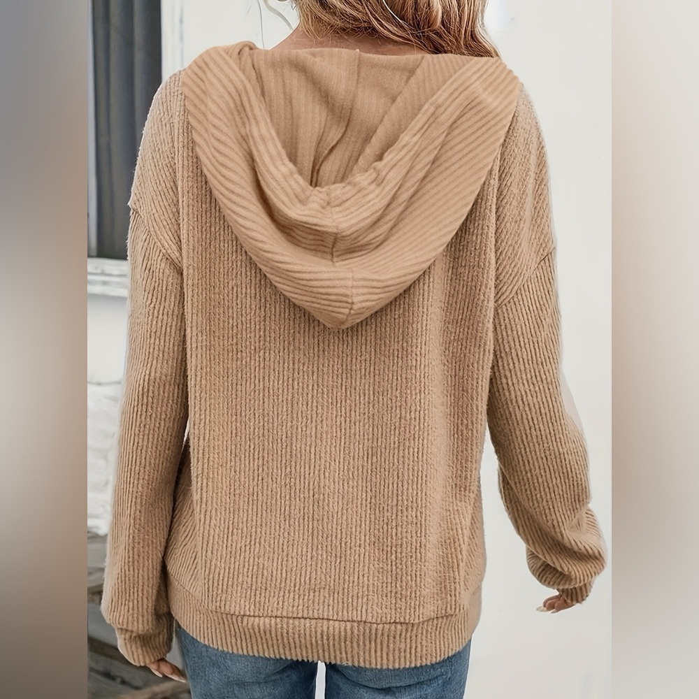 Button-Front Drawstring Hoodie - Picture 4 of 12